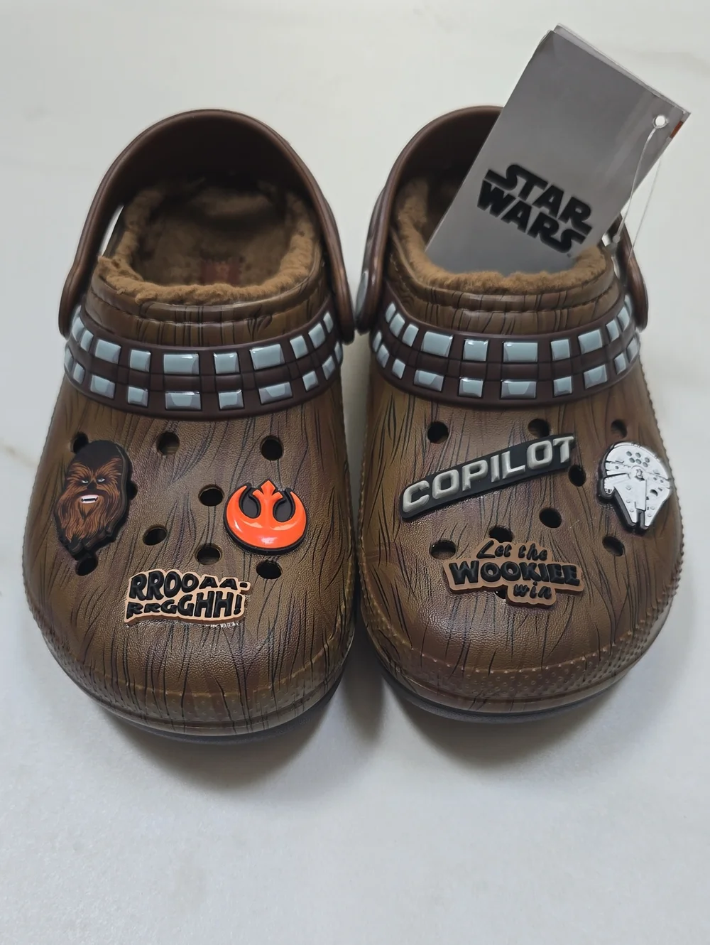 CROCS X Star Wars Chewbacca Kids' Brown Faux-Wood Slip-On Clogs with Charms